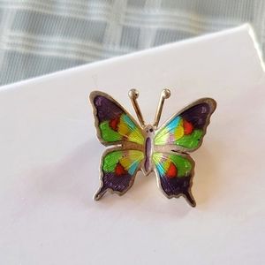 Vintage 980 Sterling Cloissone Butterfly Brooch